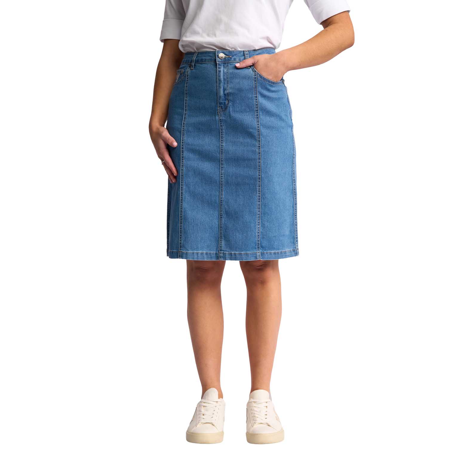 Vassalli Contrast Stitch Denim Skirt